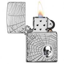 Zippo aansteker Spider Web Skull open